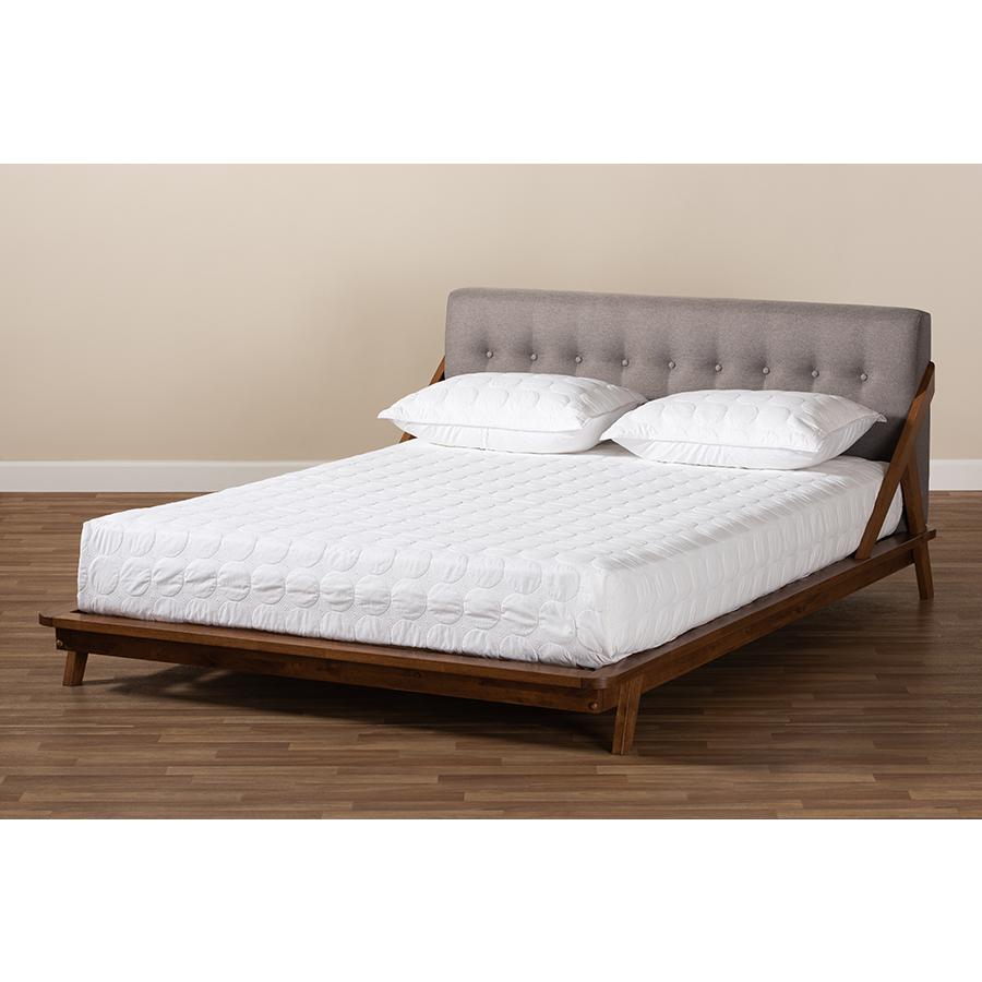 Baxton Studio Sante Mid-Century Modern Grey Fabric Upholstered Wood King Size Platform Bed. Picture 8