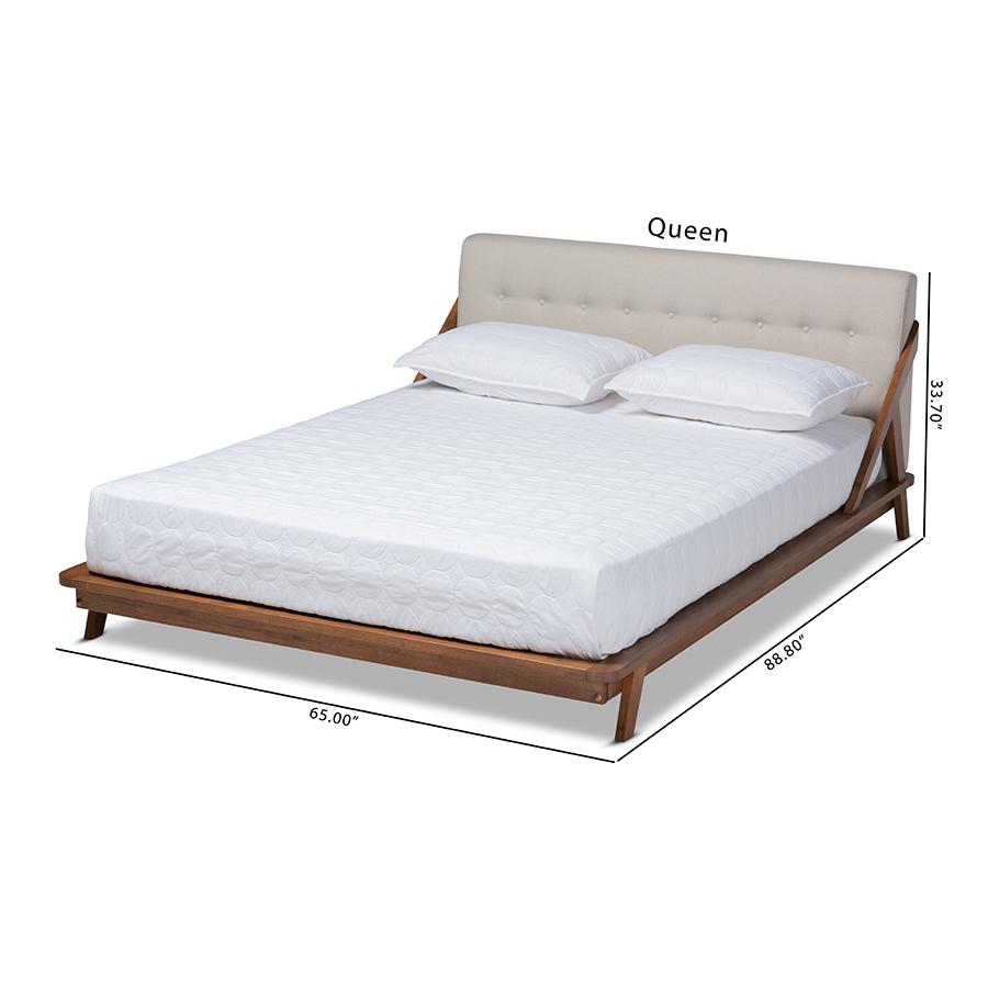Light Beige Fabric Upholstered Wood Queen Size Platform Bed. Picture 10