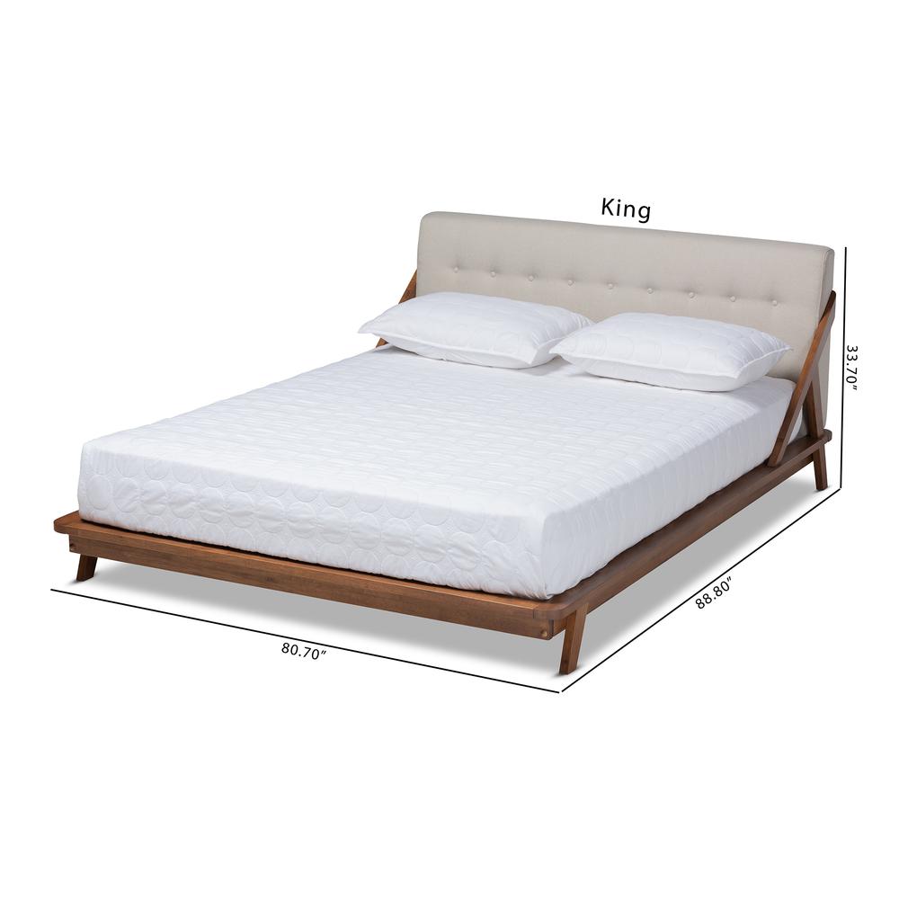 Light Beige Fabric Upholstered Wood King Size Platform Bed. Picture 21
