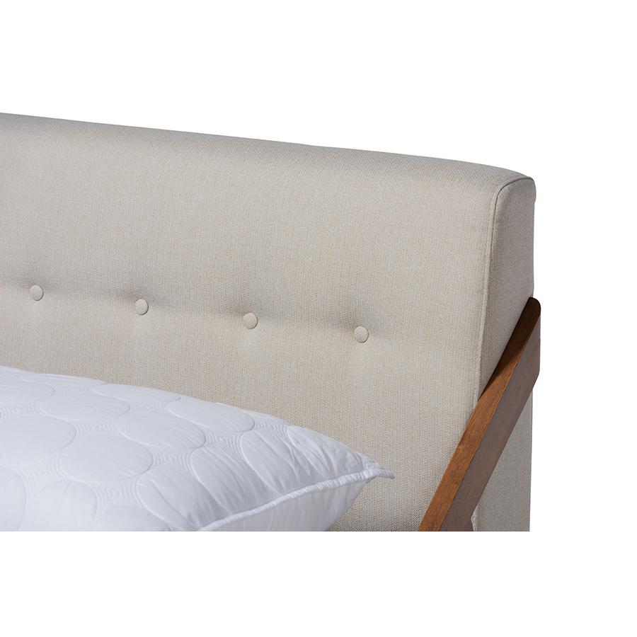 Light Beige Fabric Upholstered Wood Queen Size Platform Bed. Picture 4