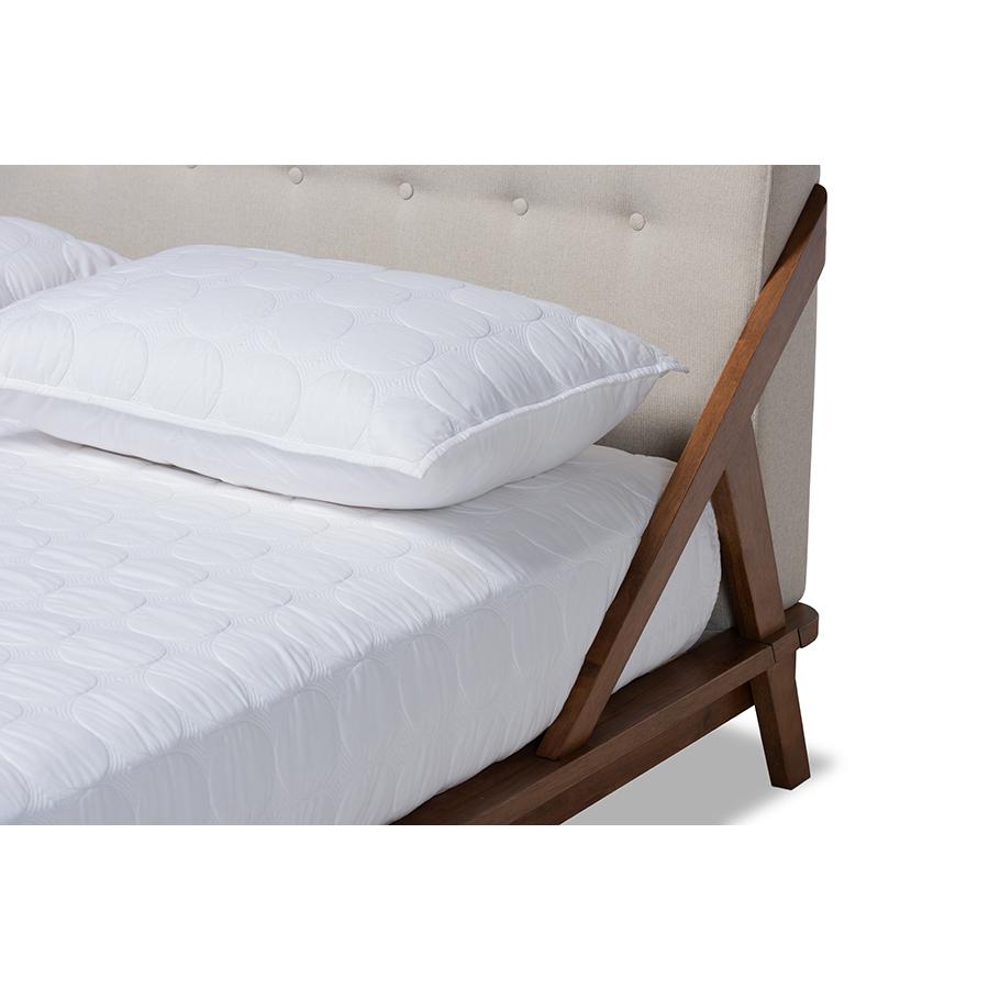 Baxton Studio Sante Mid-Century Modern Light Beige Fabric Upholstered Wood King Size Platform Bed. Picture 5