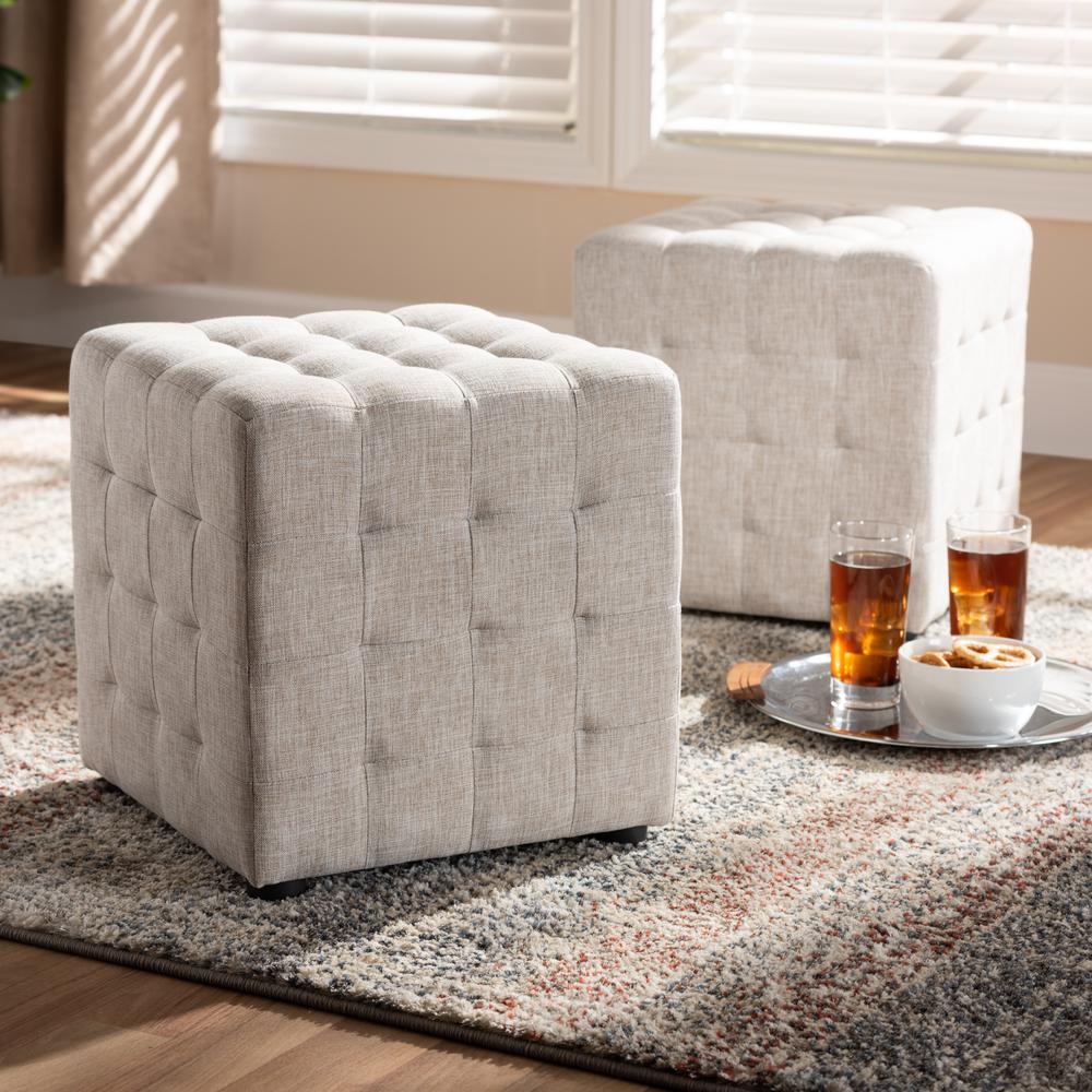 Beige Fabric Upholstered Tufted Cube Ottoman Set of 2. Picture 10