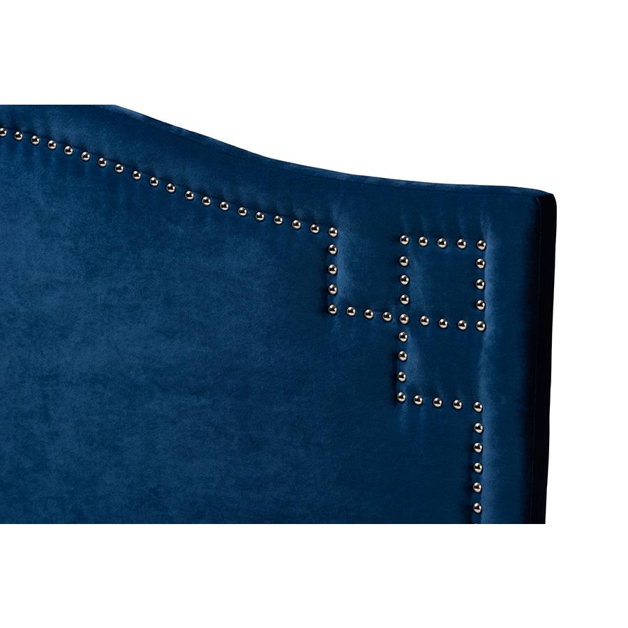 Royal Blue Velvet Fabric Upholstered King Size Headboard. Picture 3