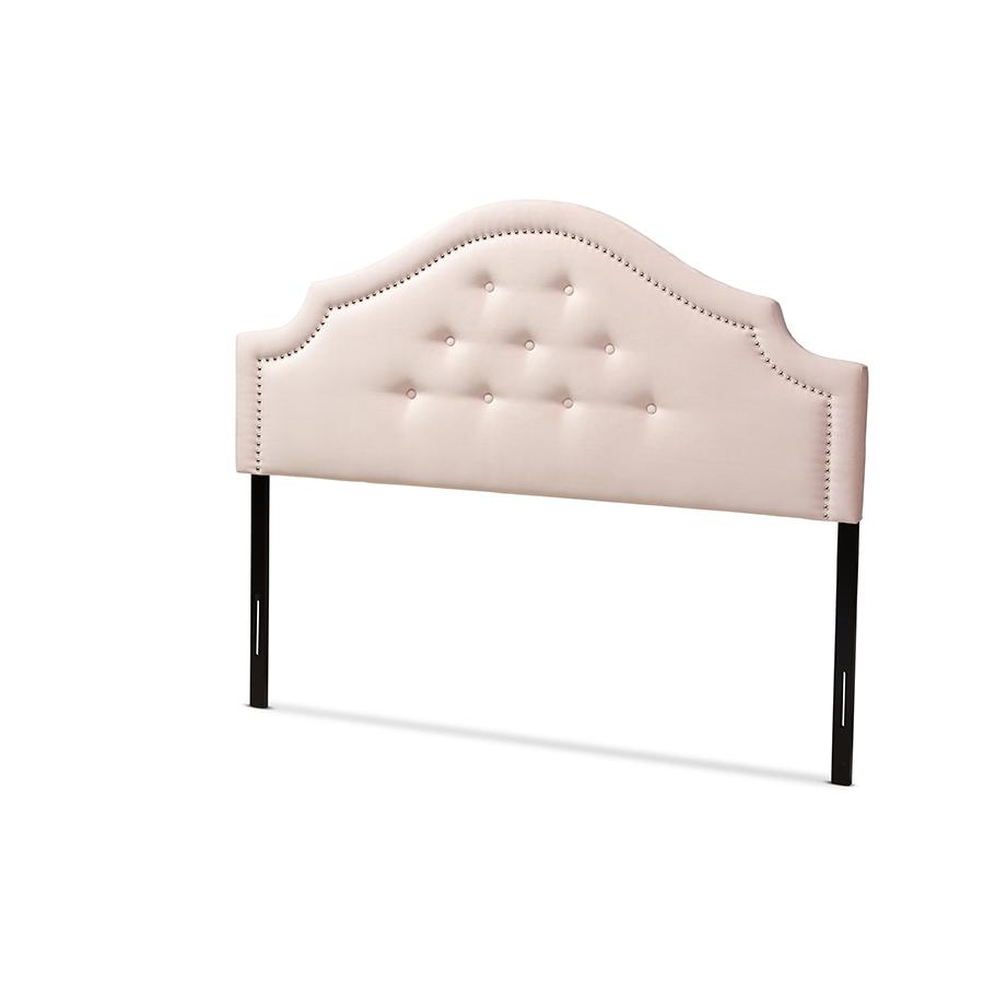 Light Pink Velvet Fabric Upholstered King Size Headboard. Picture 1