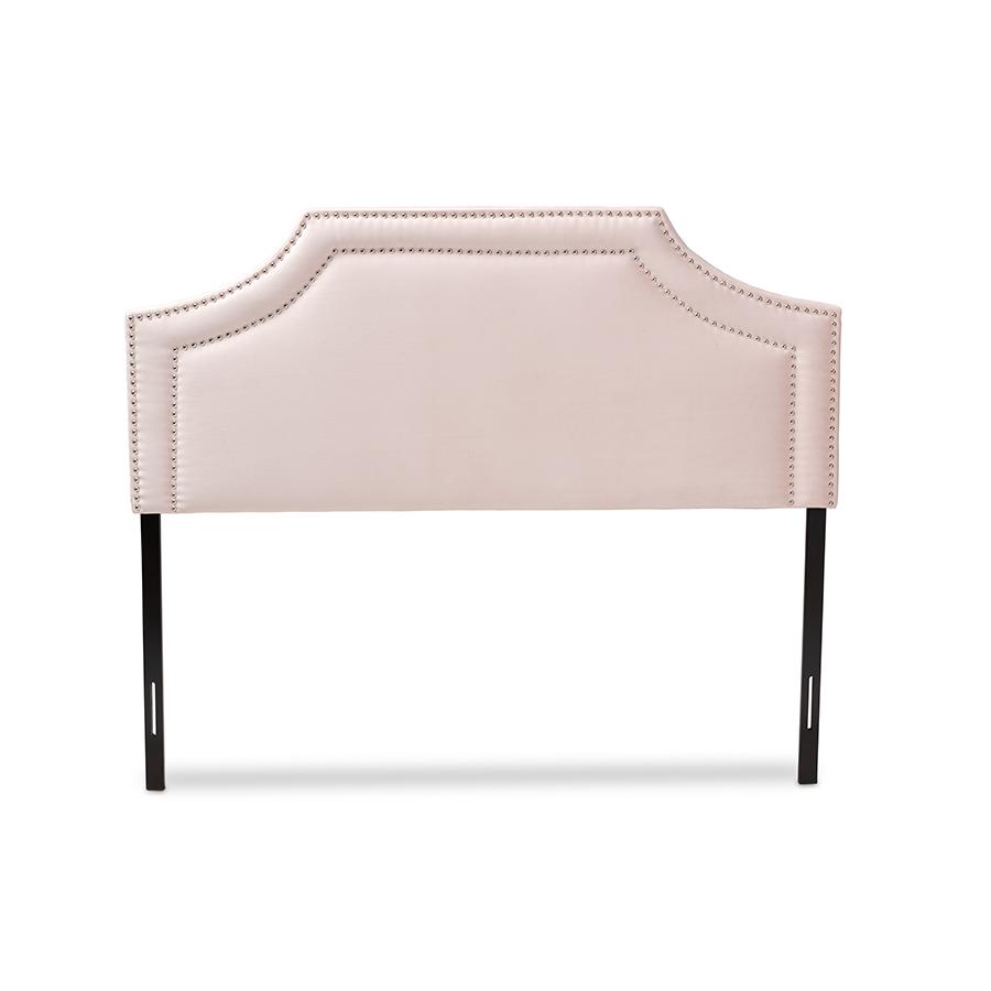 Light Pink Velvet Fabric Upholstered Queen Size Headboard. Picture 2