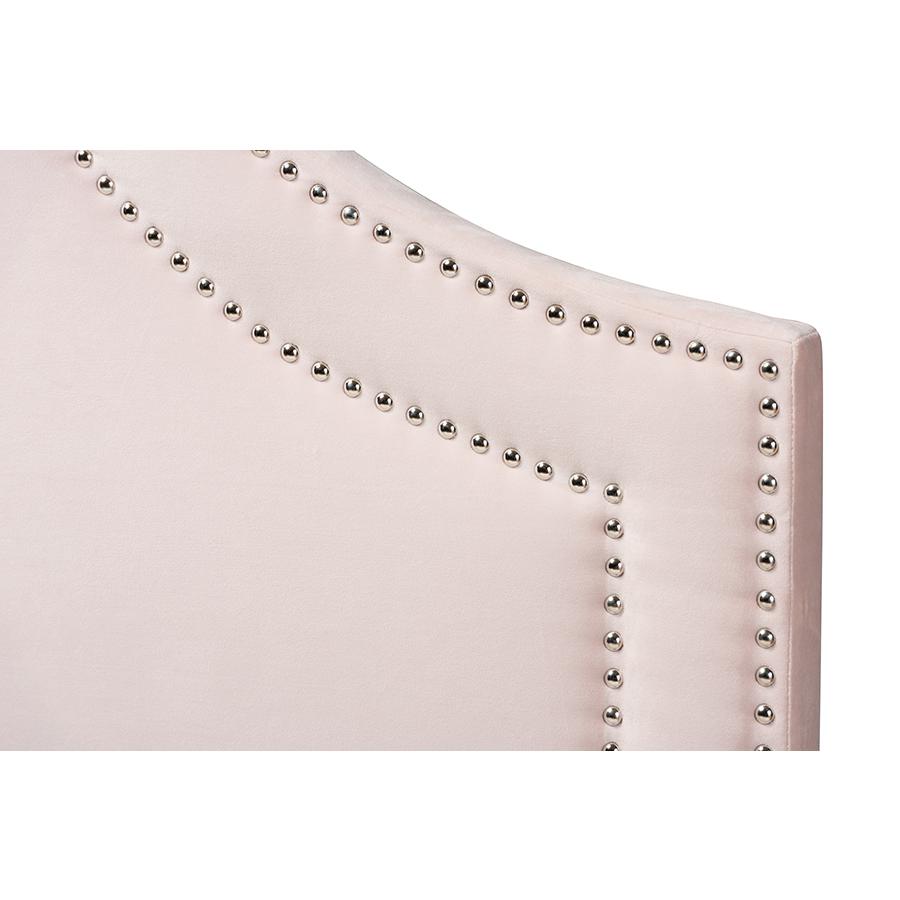 Light Pink Velvet Fabric Upholstered Queen Size Headboard. Picture 3