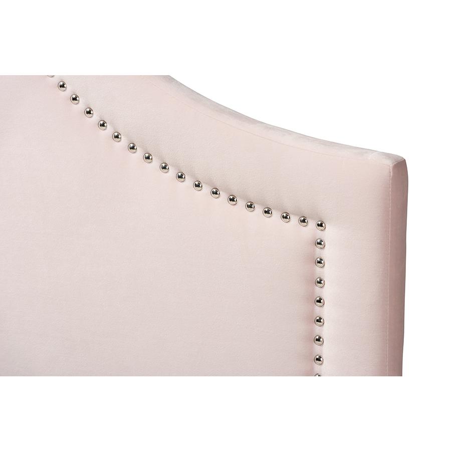 Light Pink Velvet Fabric Upholstered Queen Size Headboard. Picture 3
