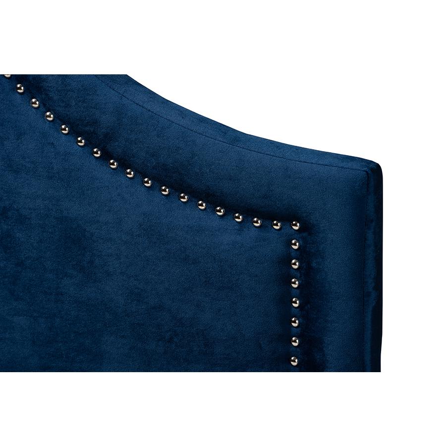 Navy Blue Velvet Fabric Upholstered Queen Size Headboard. Picture 3