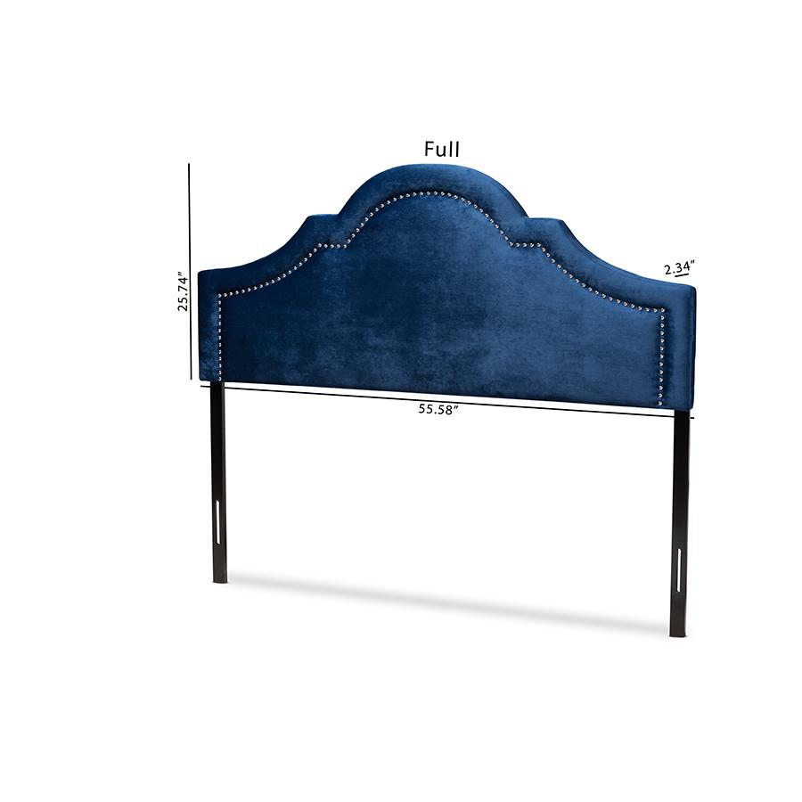 Navy Blue Velvet Fabric Upholstered Queen Size Headboard. Picture 6