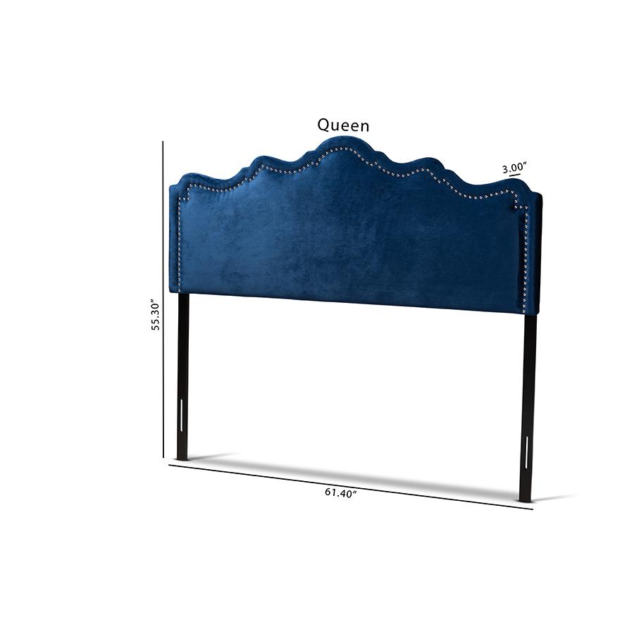 Baxton Studio Nadeen Modern and Contemporary Royal Blue Velvet Fabric Upholstered King Size Headboard. Picture 7