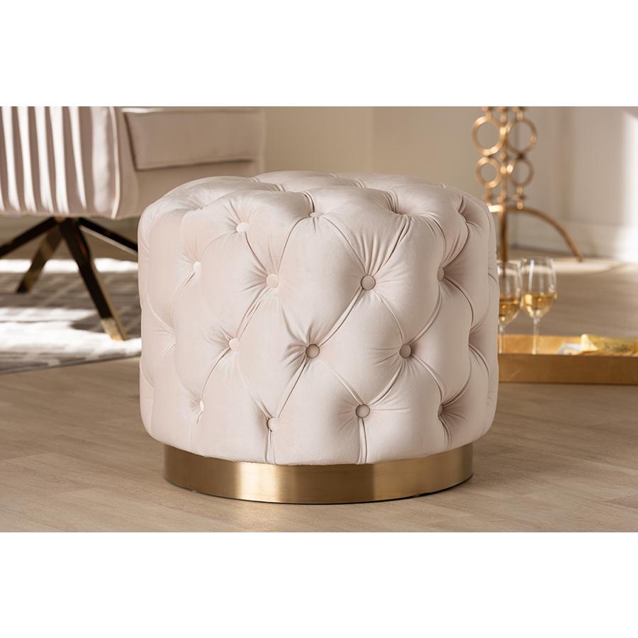 Gold-Finished Button Tufted Ottoman. Picture 11