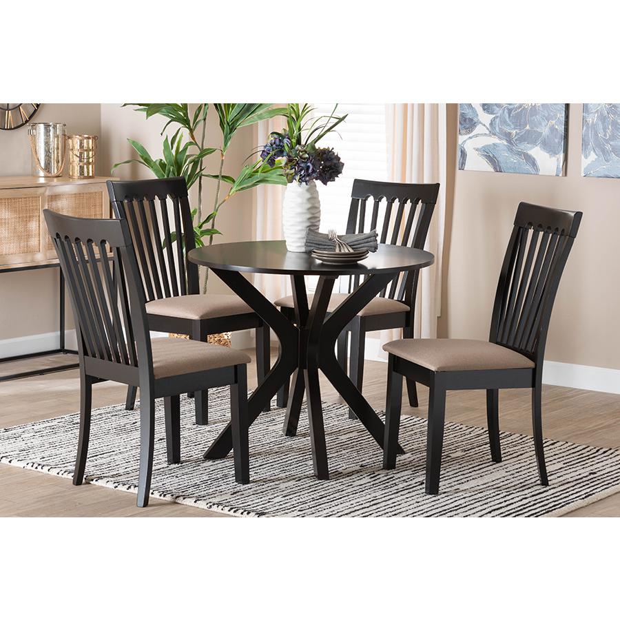 Lore Modern Sand Fabric and Dark Brown Finished Wood 5-Piece Dining Set. Picture 21