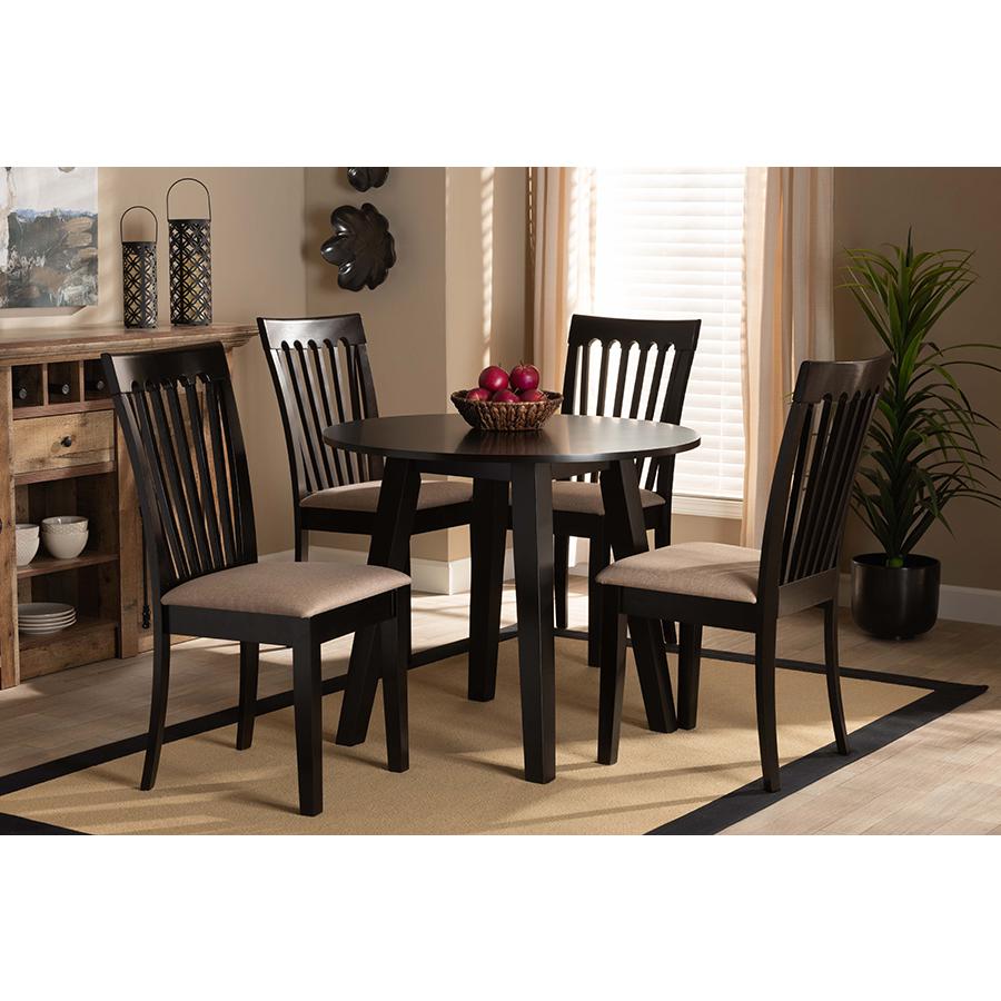 Sand Fabric Upholstered and Dark Brown Finished Wood 5-Piece Dining Set. Picture 19