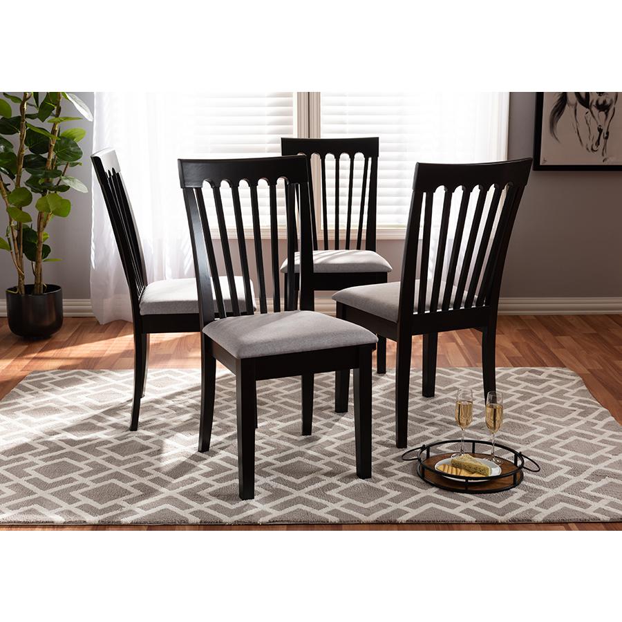 Gray Fabric Upholstered Espresso Brown Finished Wood Dining Chair Set of 4. Picture 15