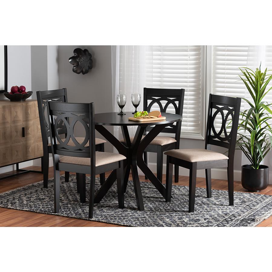 Sanne Modern Beige Fabric and Espresso Brown Finished Wood 5-Piece Dining Set. Picture 21