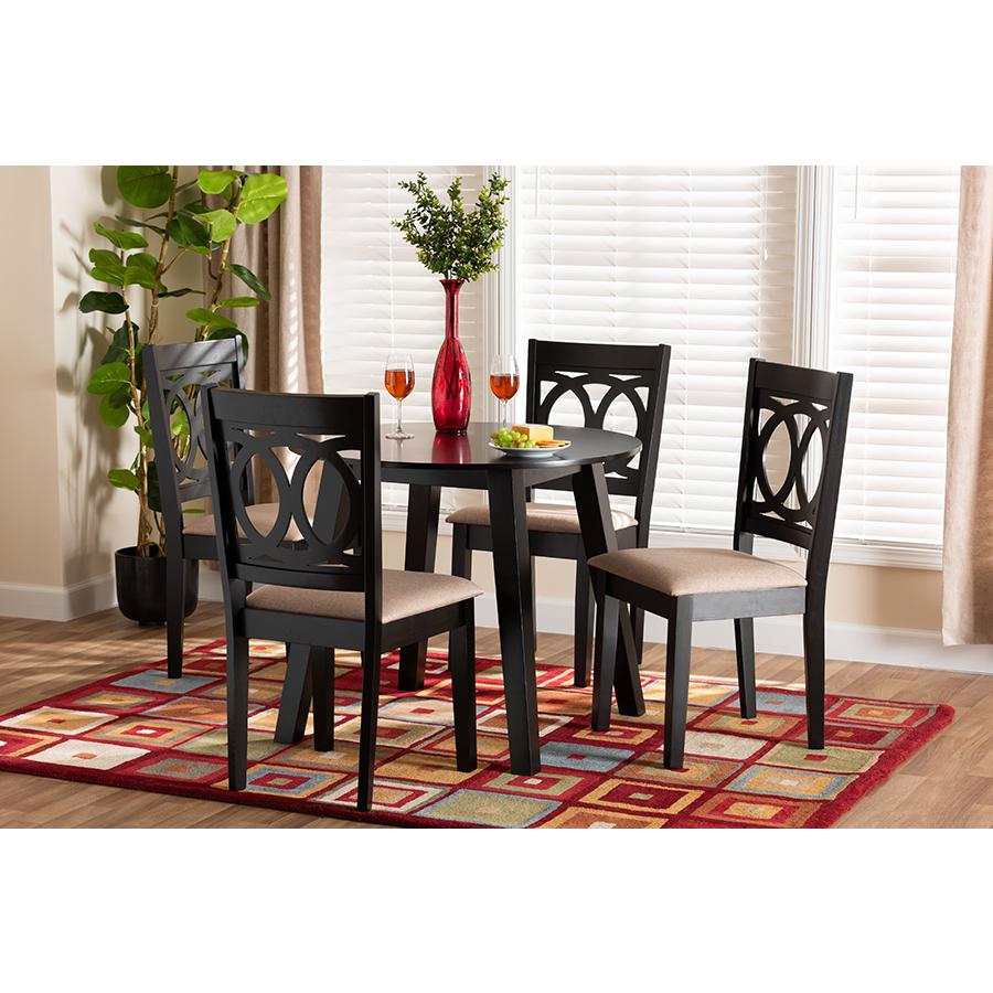 Louisa Modern Beige Fabric and Dark Brown Finished Wood 5-Piece Dining Set. Picture 21