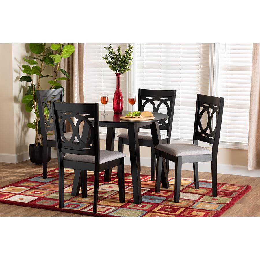 Louisa Modern Grey Fabric and Dark Brown Finished Wood 5-Piece Dining Set. Picture 21