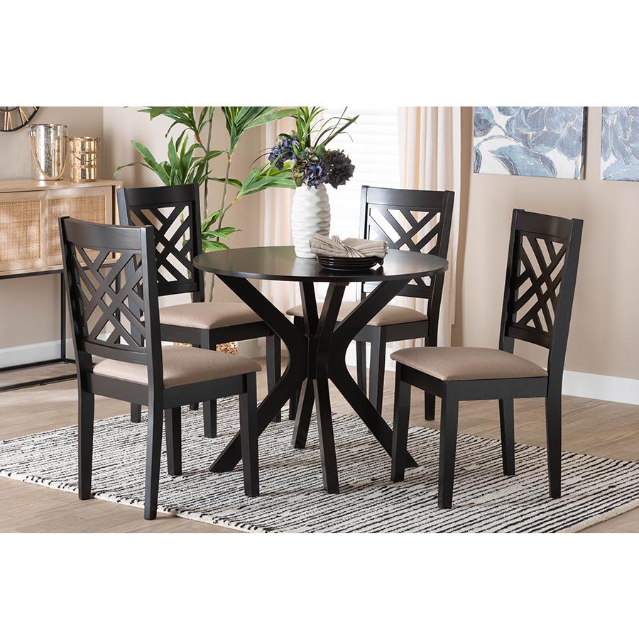 Norah Modern Sand Fabric and Dark Brown Finished Wood 5-Piece Dining Set. Picture 21