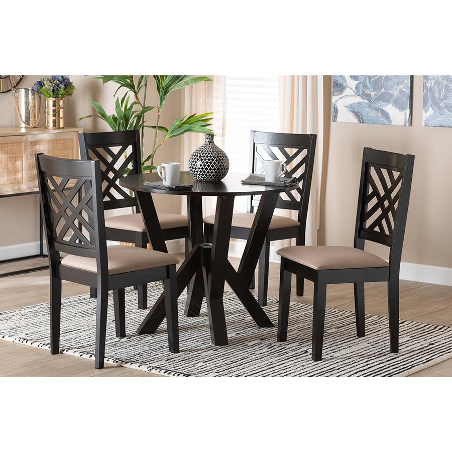 Elise Modern Sand Fabric and Dark Brown Finished Wood 5-Piece Dining Set. Picture 21