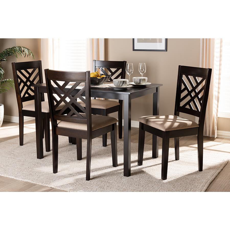Sand Fabric Upholstered Espresso Brown Finished Wood 5-Piece Dining Set. Picture 11