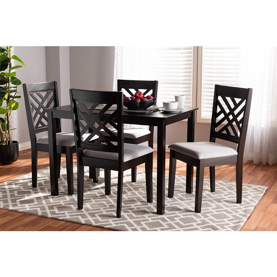Gray Fabric Upholstered Espresso Brown Finished Wood 5-Piece Dining Set. Picture 11