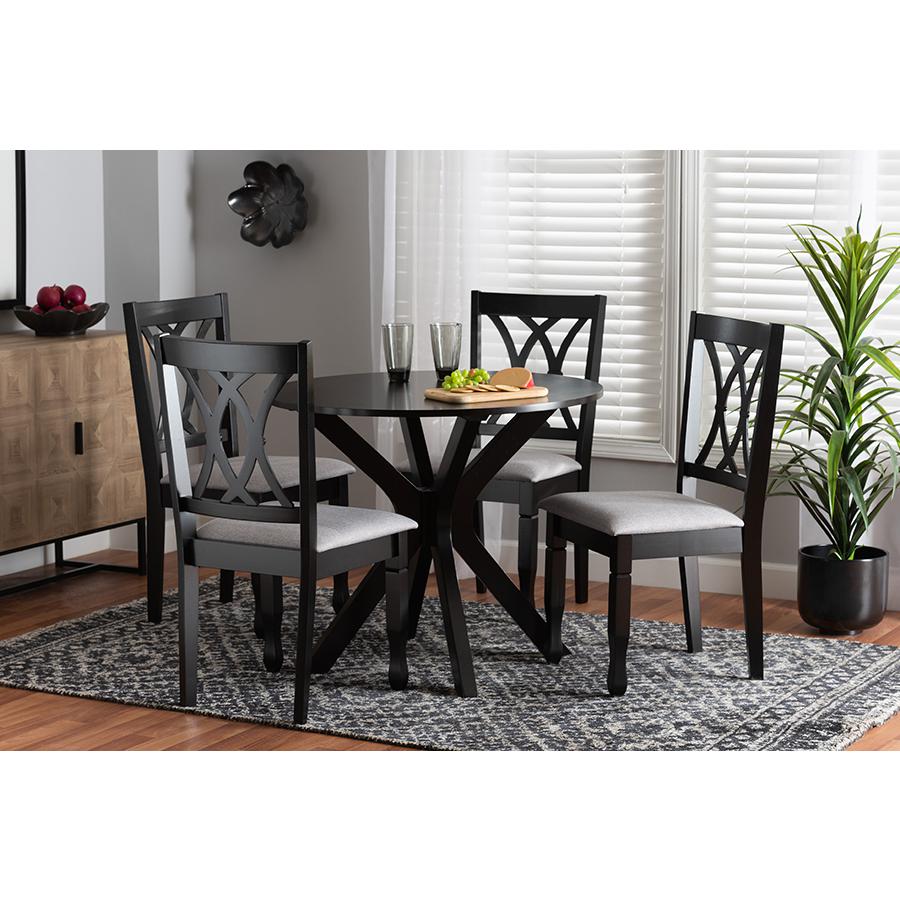 Maya Modern Grey Fabric and Espresso Brown Finished Wood 5-Piece Dining Set. Picture 21