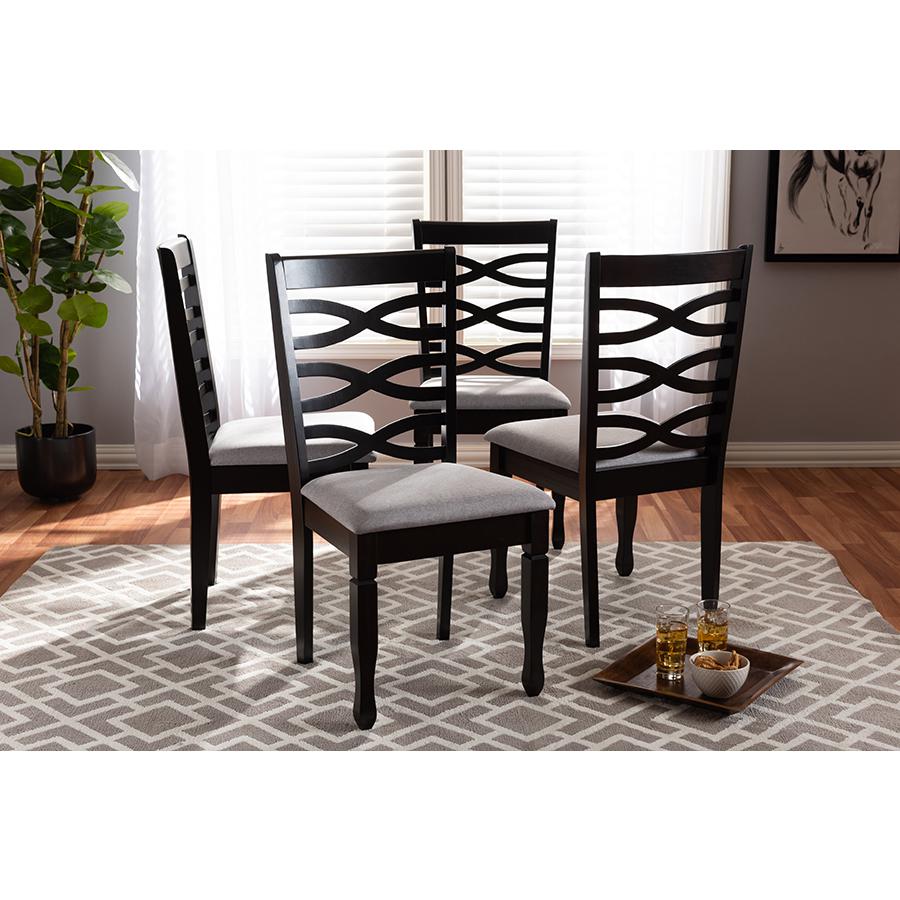 Gray Fabric Upholstered Espresso Brown Finished Wood Dining Chair Set of 4. Picture 15