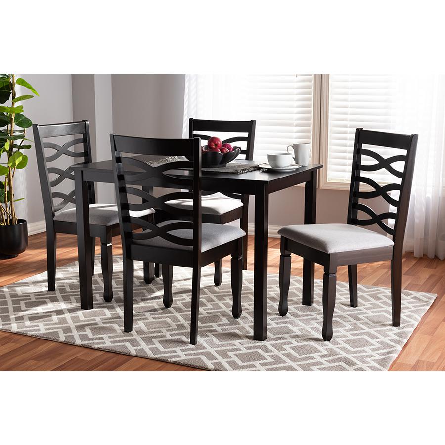 Gray Fabric Upholstered Espresso Brown Finished Wood 5-Piece Dining Set. Picture 11