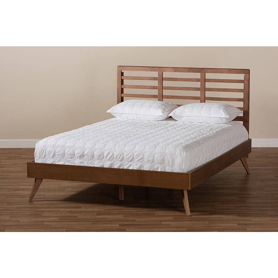 Calisto Mid-Century Modern Walnut Brown Finished Wood Queen Size Platform Bed. Picture 7