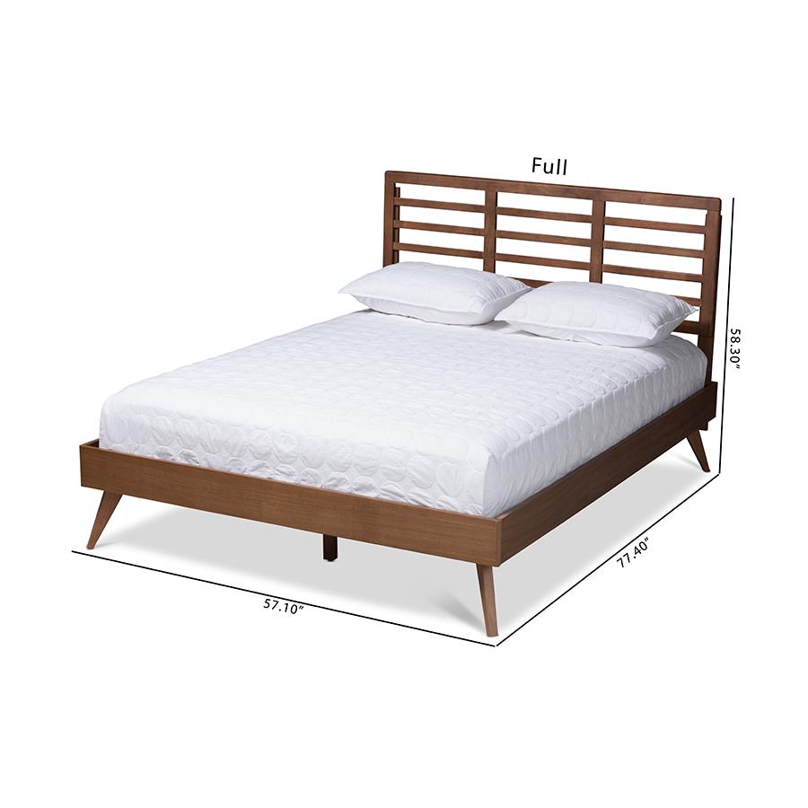 Calisto Mid-Century Modern Walnut Brown Finished Wood Queen Size Platform Bed. Picture 8