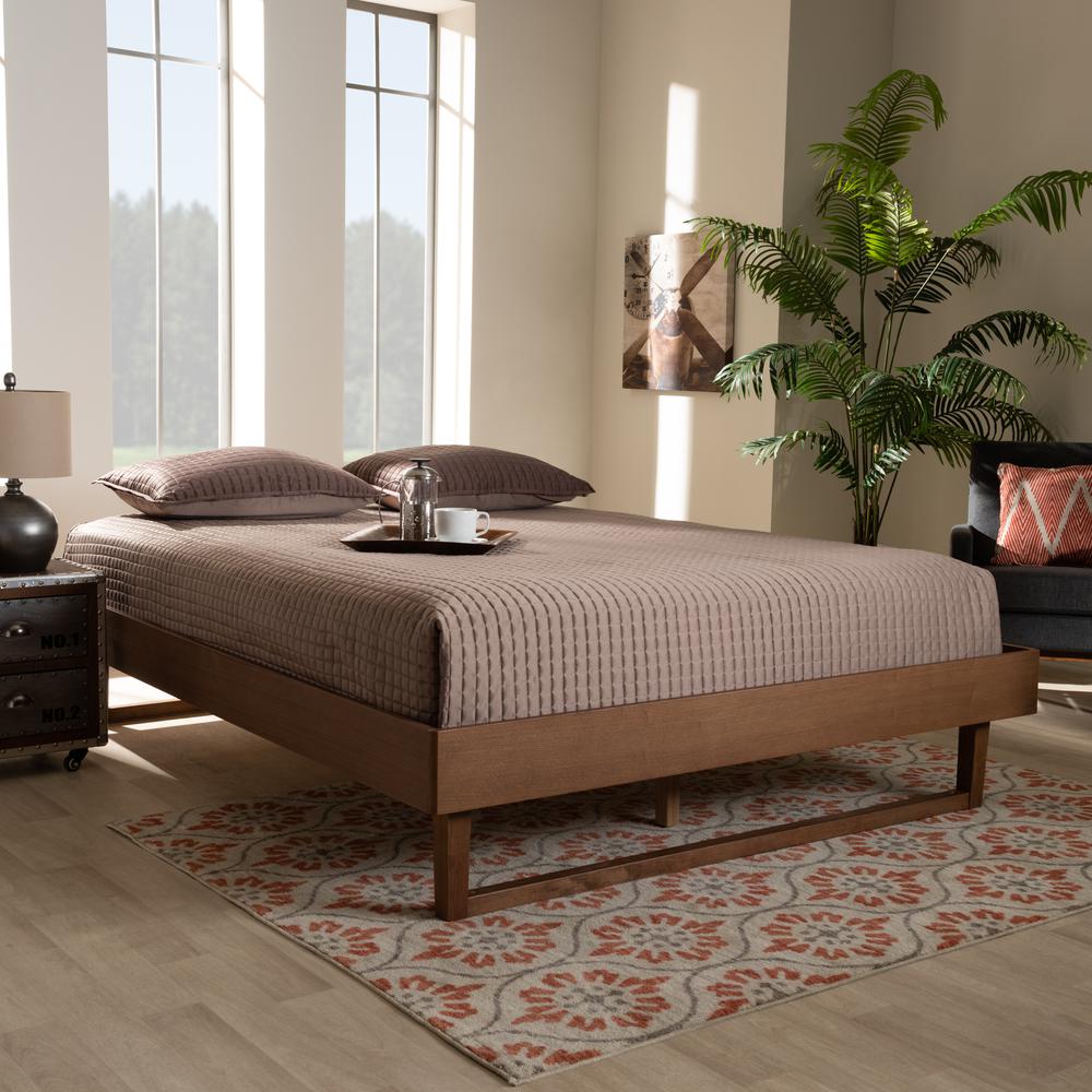 Baxton Studio Liliya Mid-Century Modern Walnut Brown Finished Wood King Size Platform Bed Frame. Picture 5
