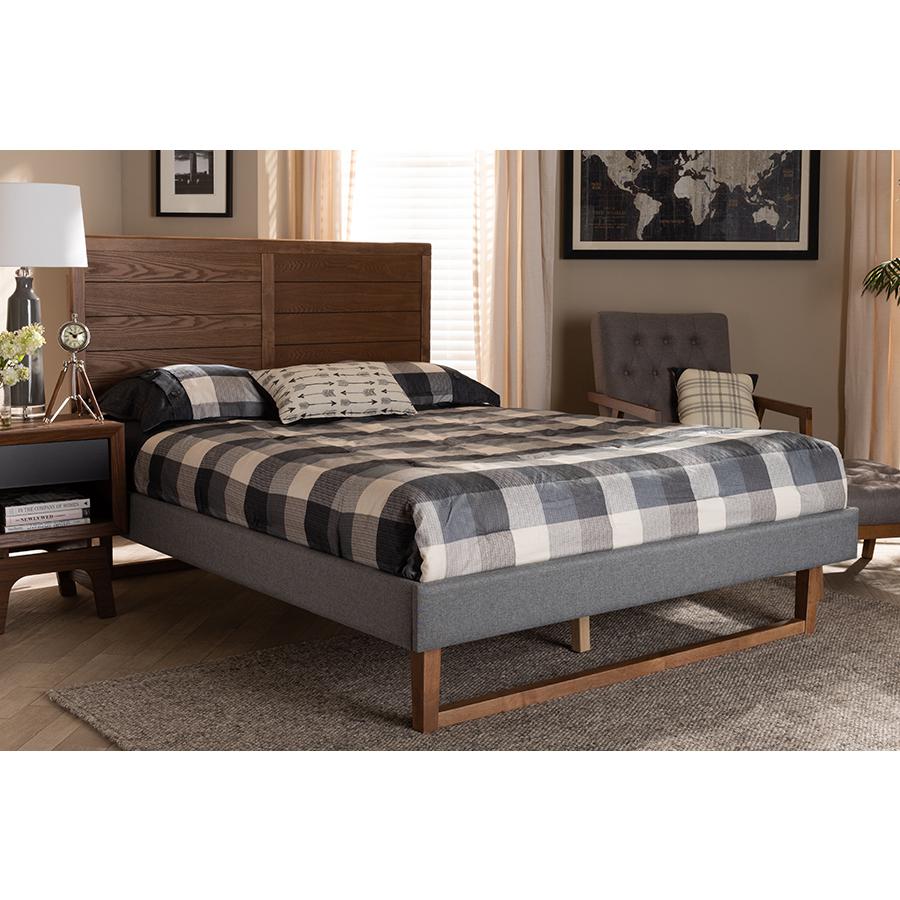 Baxton Studio Gabriela Rustic Modern Dark Grey Fabric Upholstered and Ash Walnut Brown Finished Wood Queen Size Platform Bed. Picture 6