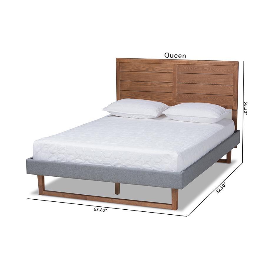 Baxton Studio Gabriela Rustic Modern Dark Grey Fabric Upholstered and Ash Walnut Brown Finished Wood Queen Size Platform Bed. Picture 9