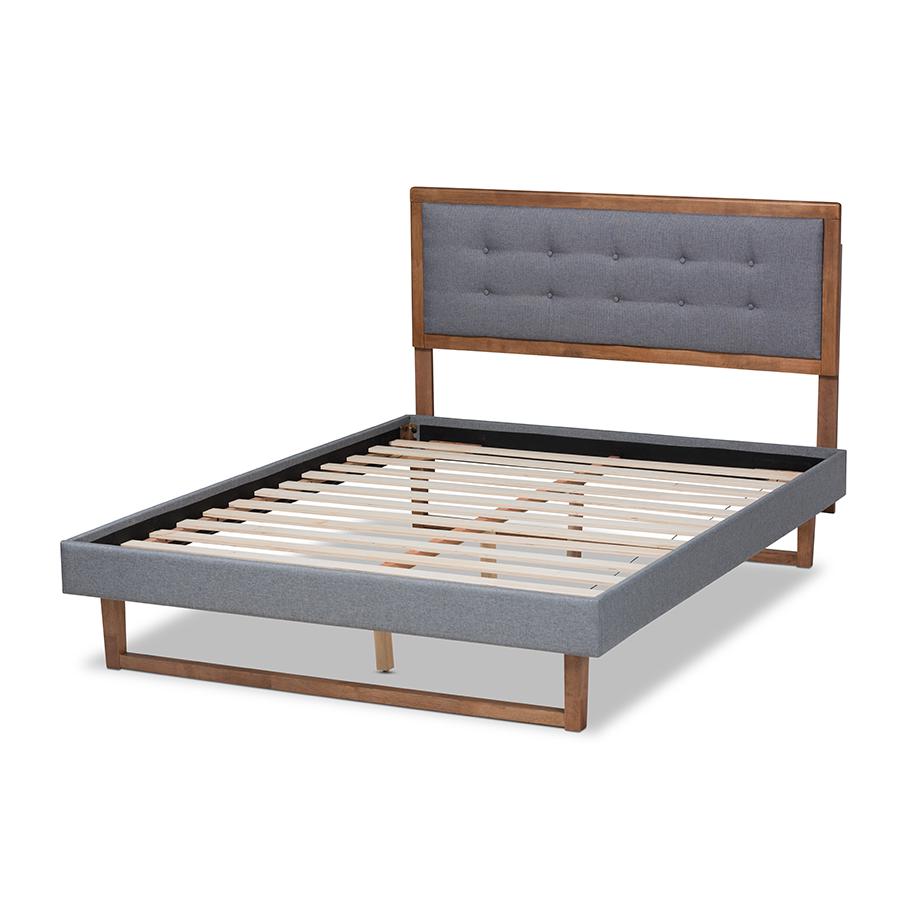 Baxton Studio Emele Modern Transitional Dark Grey Fabric Upholstered and Ash Walnut Brown Finished Wood Full Size Platform Bed. Picture 3
