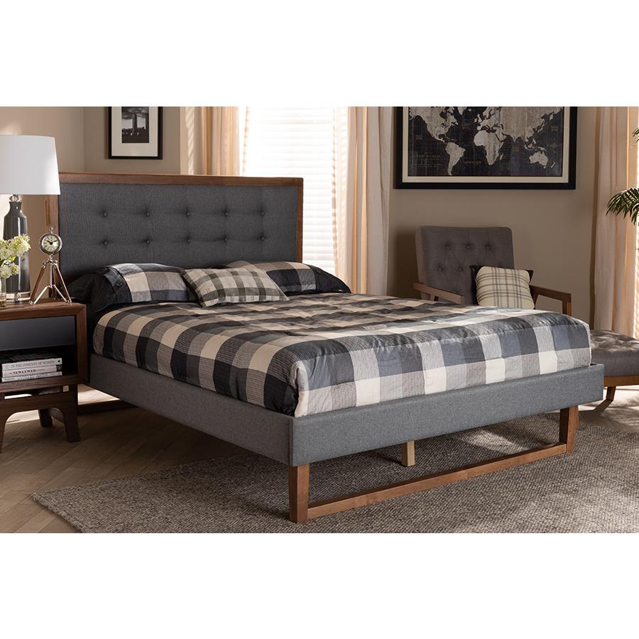 Baxton Studio Emele Modern Transitional Dark Grey Fabric Upholstered and Ash Walnut Brown Finished Wood Full Size Platform Bed. Picture 6