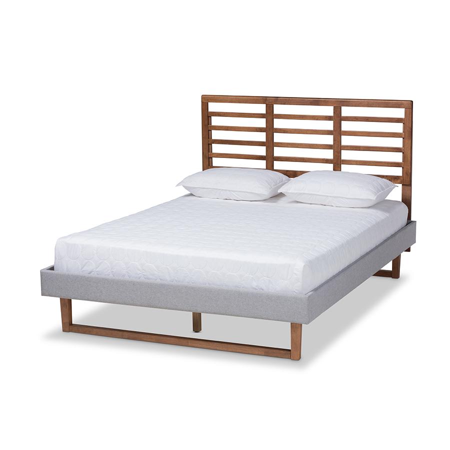 Baxton Studio Luciana Modern and Contemporary Light Grey Fabric Upholstered and Ash Walnut Brown Finished Wood King Size Platform Bed. Picture 1