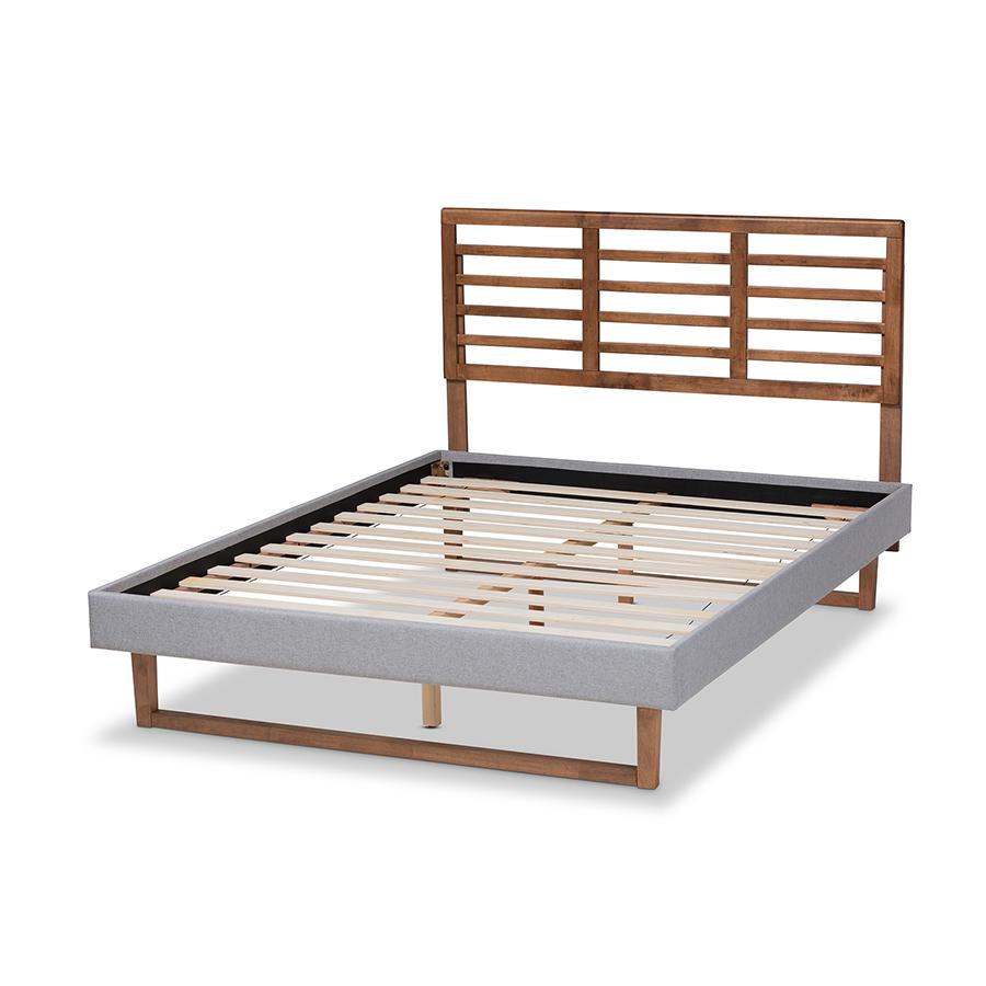 Baxton Studio Luciana Modern and Contemporary Light Grey Fabric Upholstered and Ash Walnut Brown Finished Wood King Size Platform Bed. Picture 3