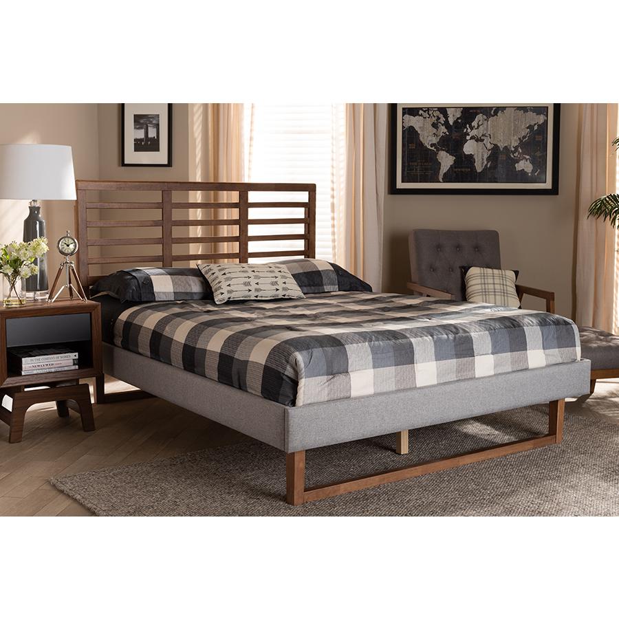 Baxton Studio Luciana Modern and Contemporary Light Grey Fabric Upholstered and Ash Walnut Brown Finished Wood King Size Platform Bed. Picture 6