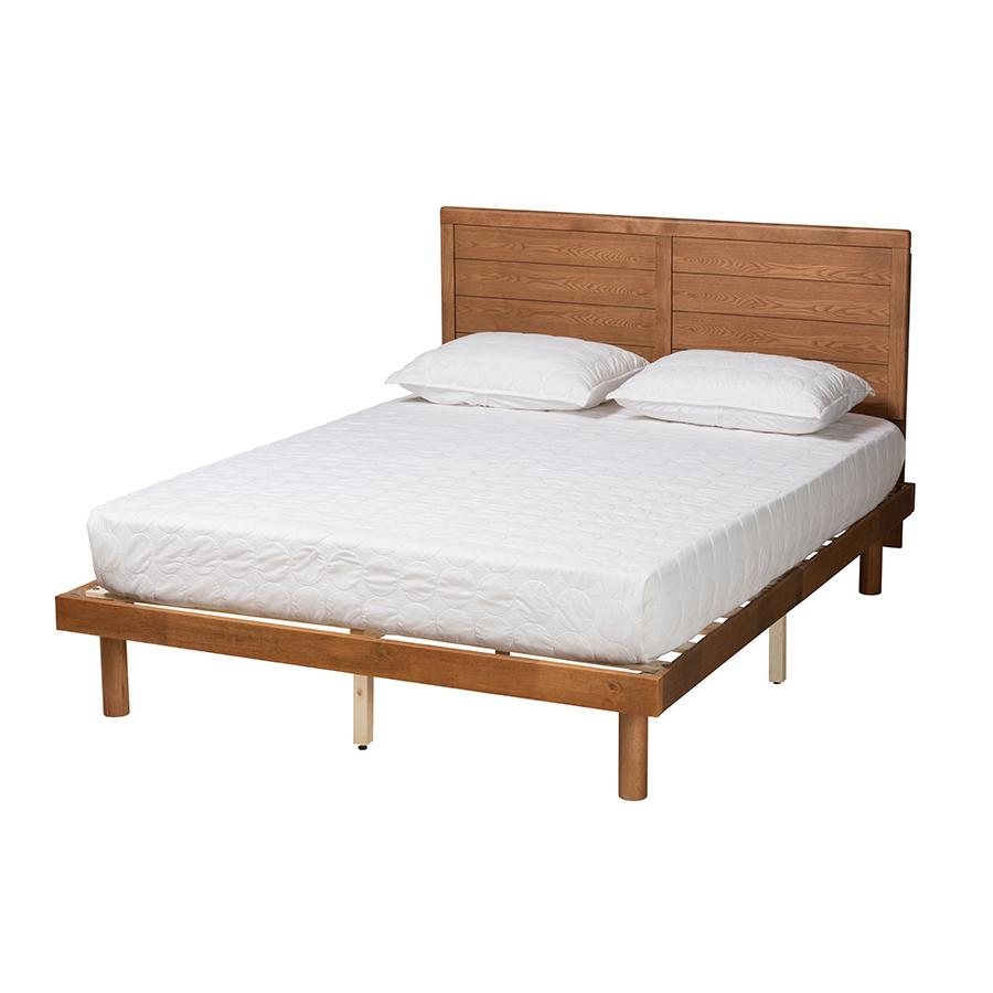 Daina Mid-Century Modern Ash Walnut Finished Wood Queen Size Platform Bed. Picture 1