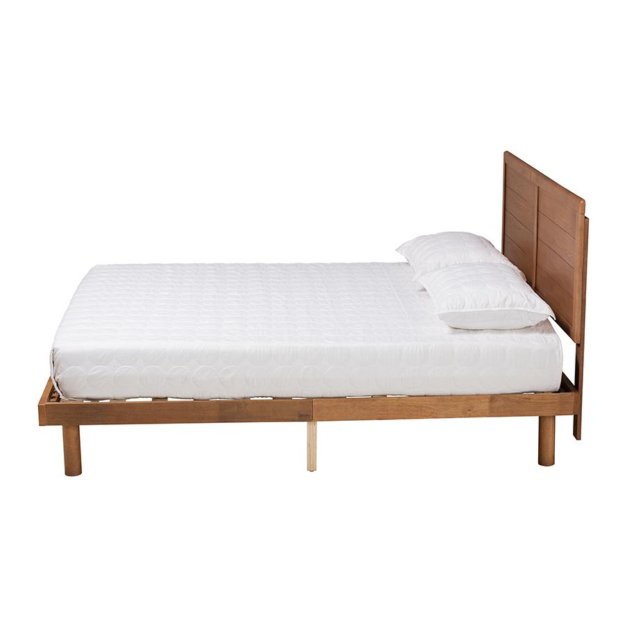 Daina Mid-Century Modern Ash Walnut Finished Wood Queen Size Platform Bed. Picture 2