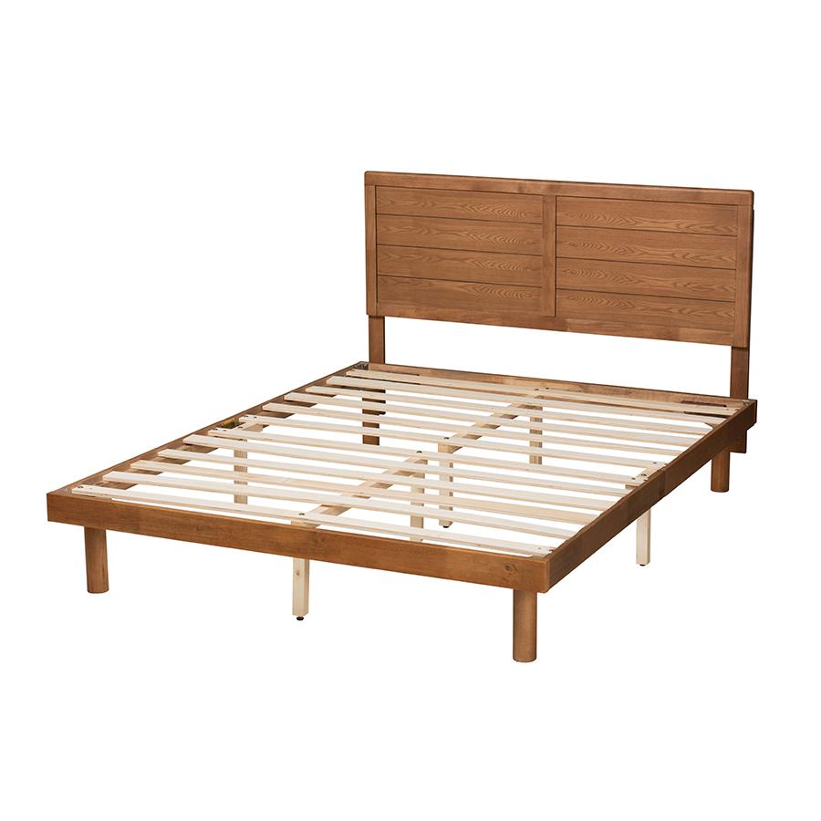 Daina Mid-Century Modern Ash Walnut Finished Wood Queen Size Platform Bed. Picture 3