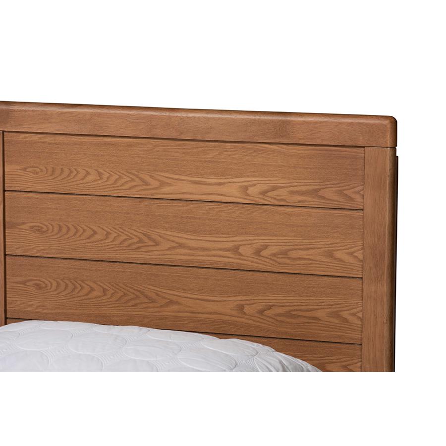 Daina Mid-Century Modern Ash Walnut Finished Wood Queen Size Platform Bed. Picture 4