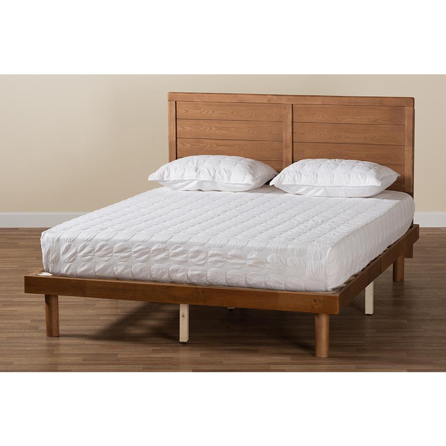 Daina Mid-Century Modern Ash Walnut Finished Wood Queen Size Platform Bed. Picture 8