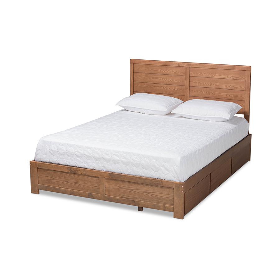 Walnut Brown Finished Wood Queen Size 3-Drawer Platform Storage Bed. Picture 1