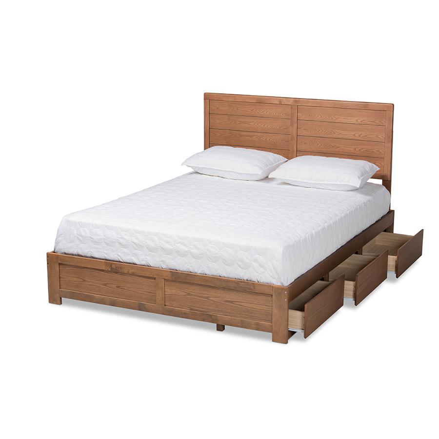 Walnut Brown Finished Wood Queen Size 3-Drawer Platform Storage Bed. Picture 2
