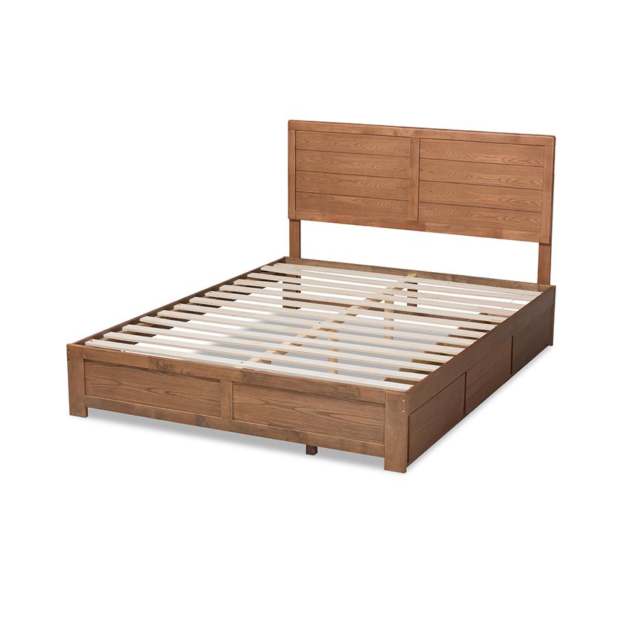 Walnut Brown Finished Wood Queen Size 3-Drawer Platform Storage Bed. Picture 4