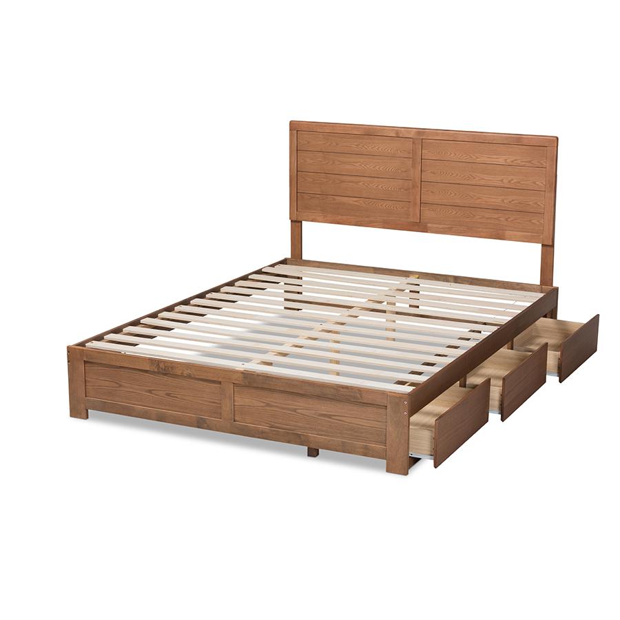 Walnut Brown Finished Wood Queen Size 3-Drawer Platform Storage Bed. Picture 5
