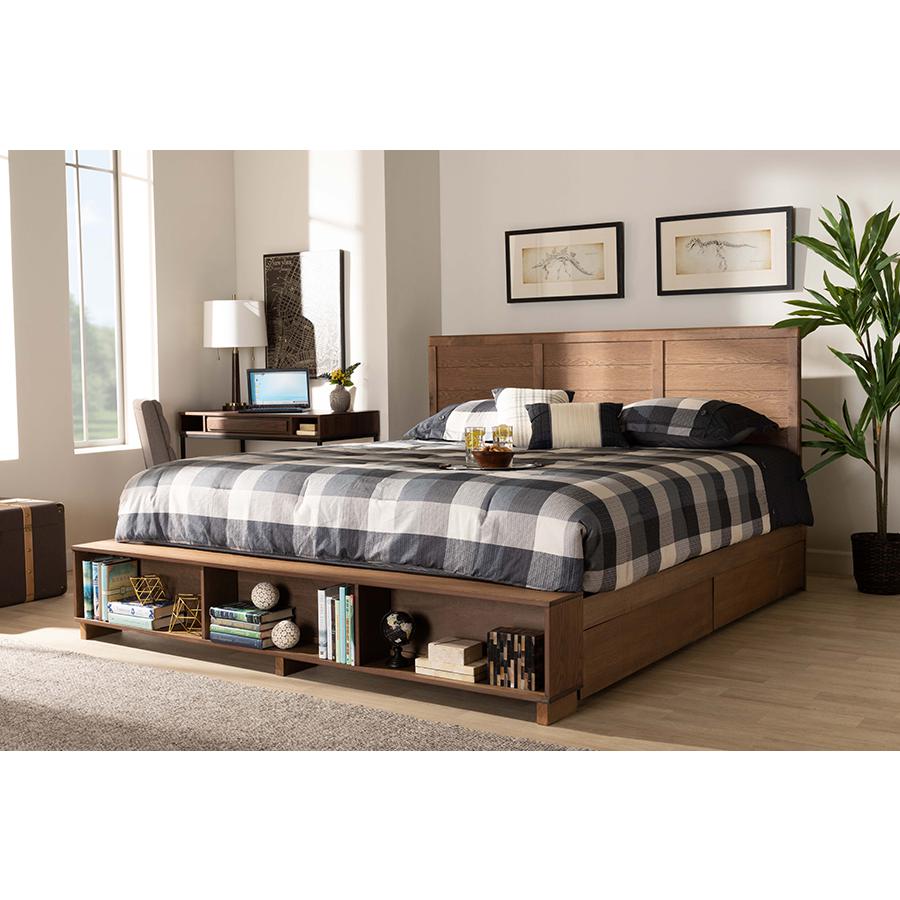 Wood King Size 4-Drawer Platform Storage Bed with Built-In Shelves. Picture 25