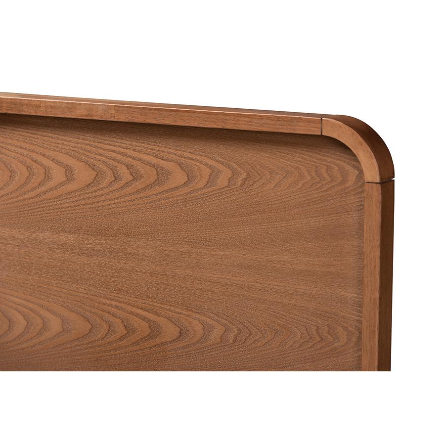Mailene Mid-Century Modern Walnut Brown Finished Wood Queen Size Headboard. Picture 3