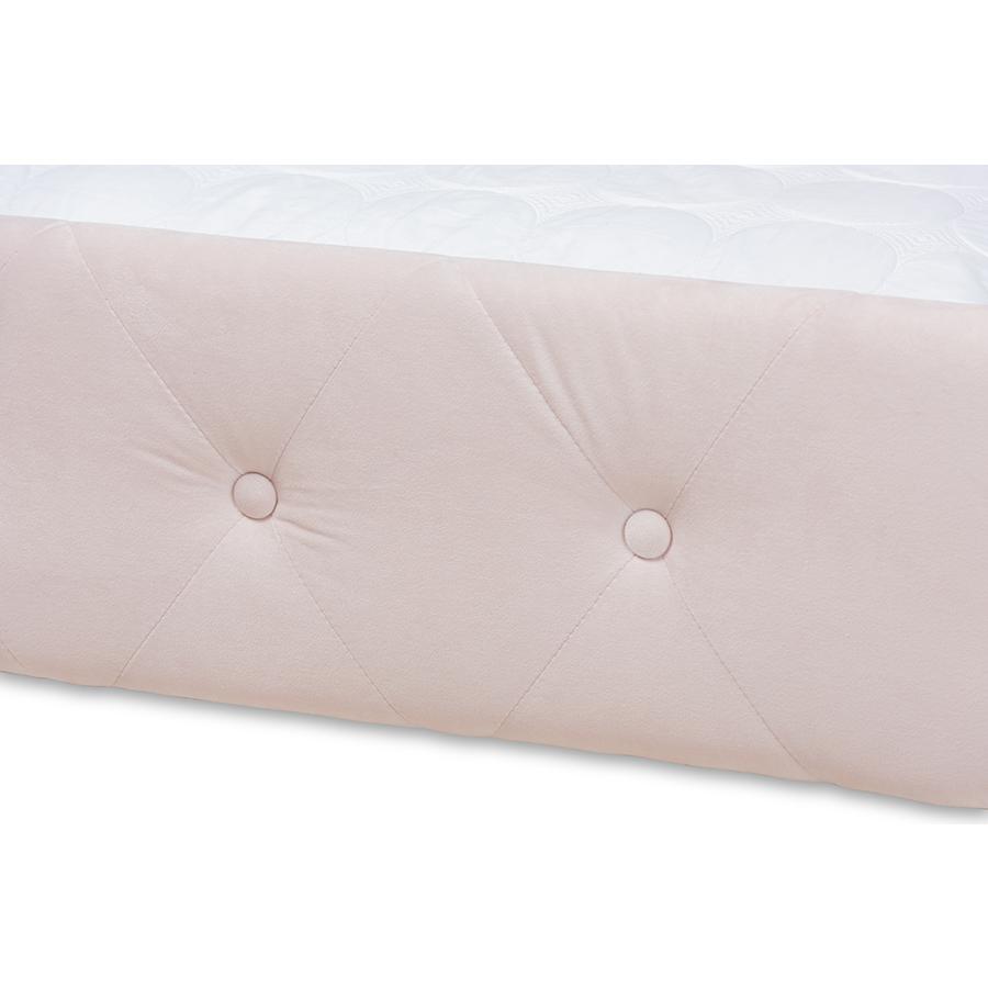 Light Pink Velvet Fabric Upholstered Queen Size Daybed with Trundle. Picture 6